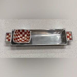 Julia Knight Silver Tray with Red Checkered Bowl